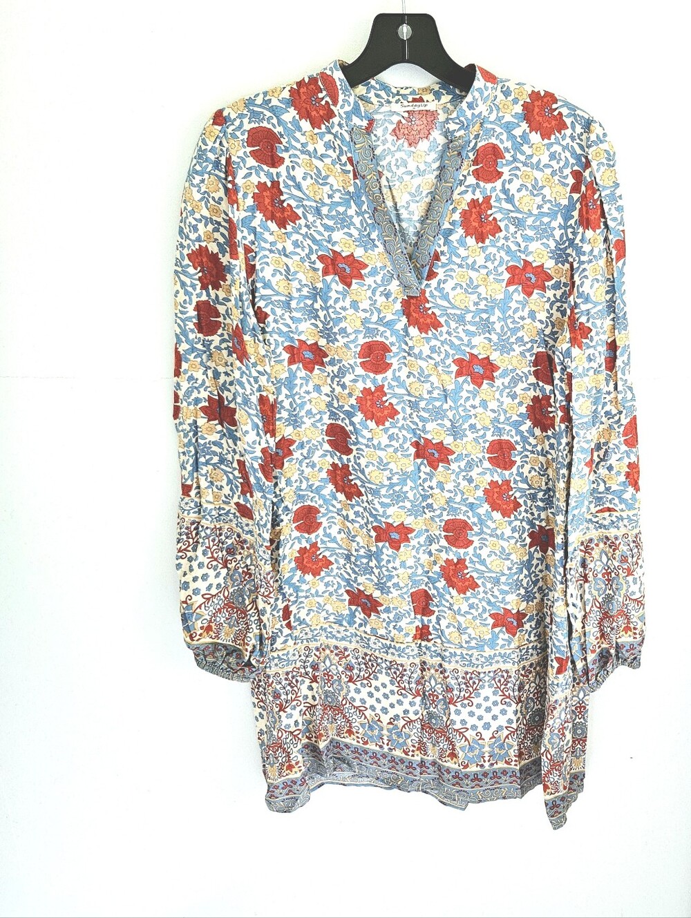 SundayUp Block Print Floral Dress Long Sleeve